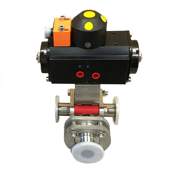 Meca-Inox 3-way ball valve with tri-clamp and actuated